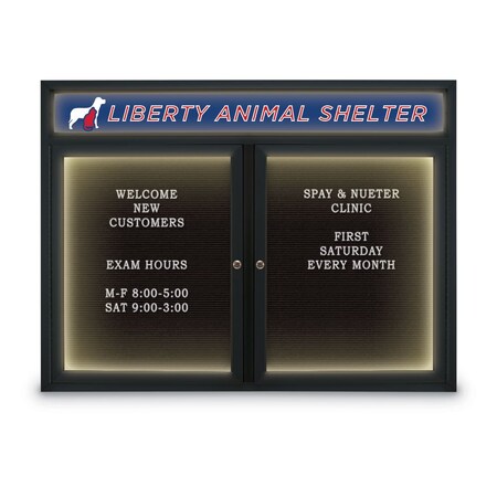 United Visual Products Indoor Enclosed Combo Board, 42"x32", Gold Frame/Wht Porc & Ultramarine UVCB4232G-WHTPORC-ULTMAR